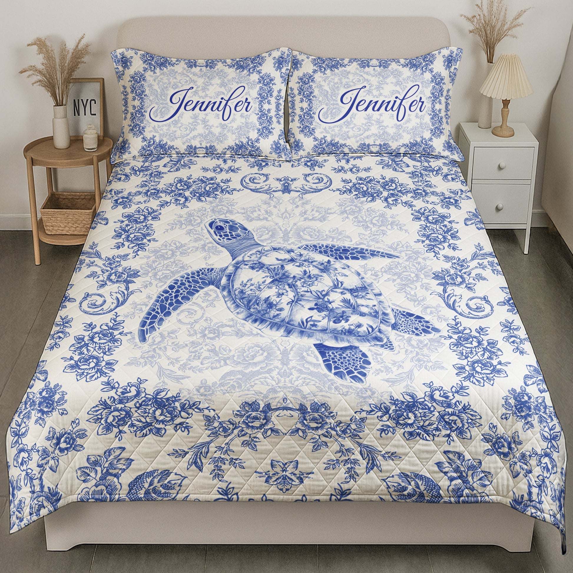 Personalized Vintage Sea Turtle Quilt Set