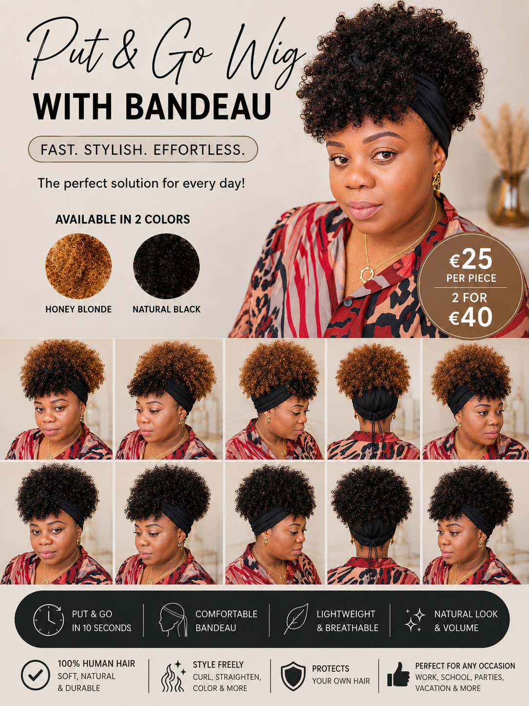 PUT & GO HUMAN HAIR WIG WITH HEADBAND