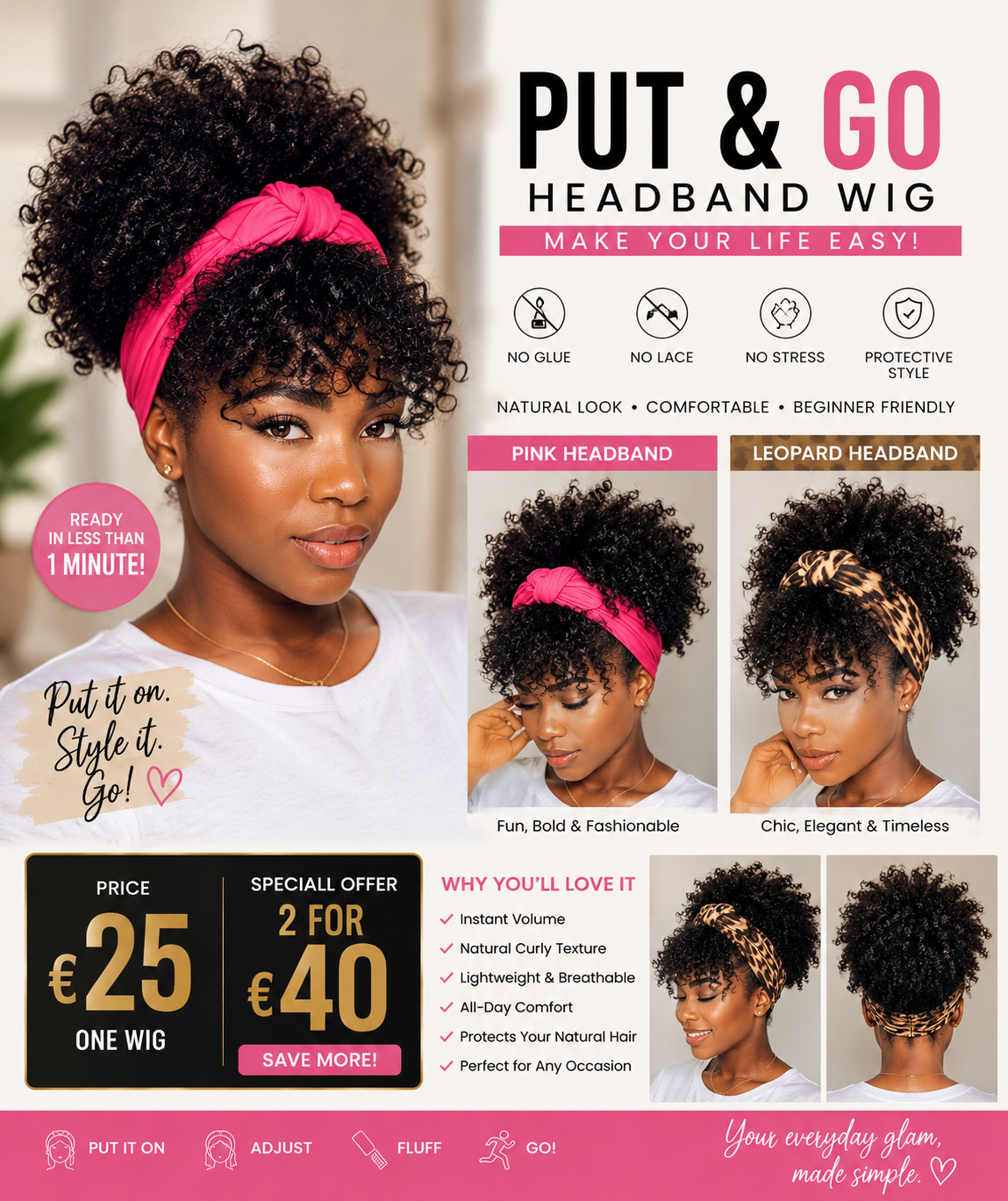 PUT & GO HUMAN HAIR WIG WITH HEADBAND