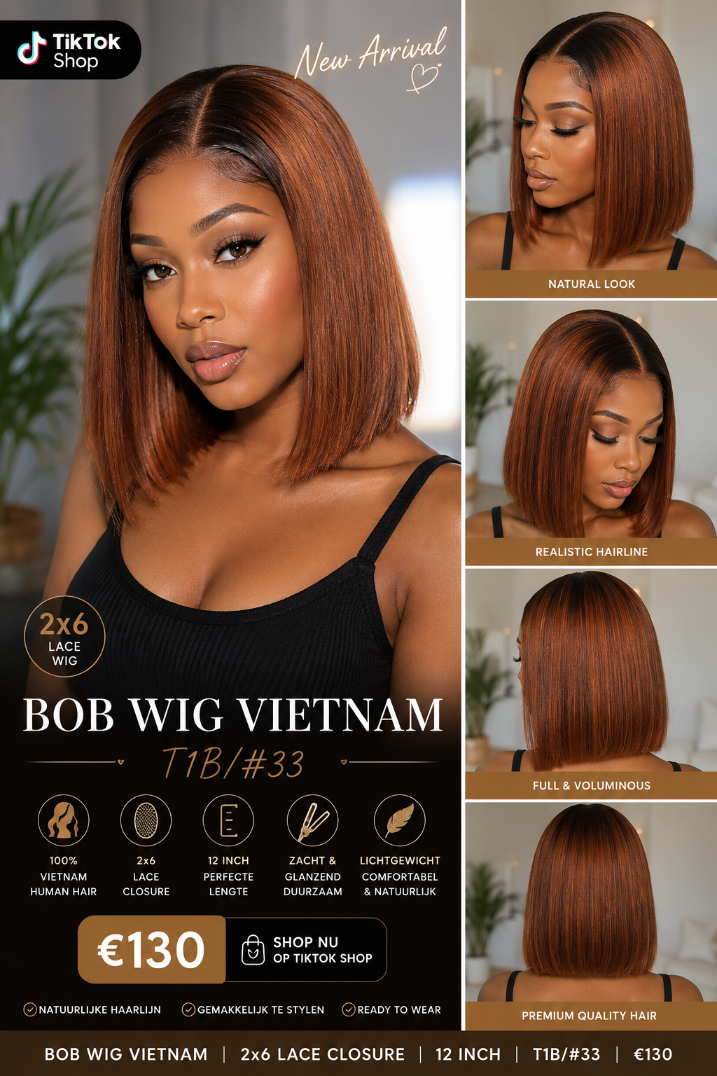 Bob Wig Vietnam 2x6 Lace Closure – 12 Inch – T1B/#33 ✨